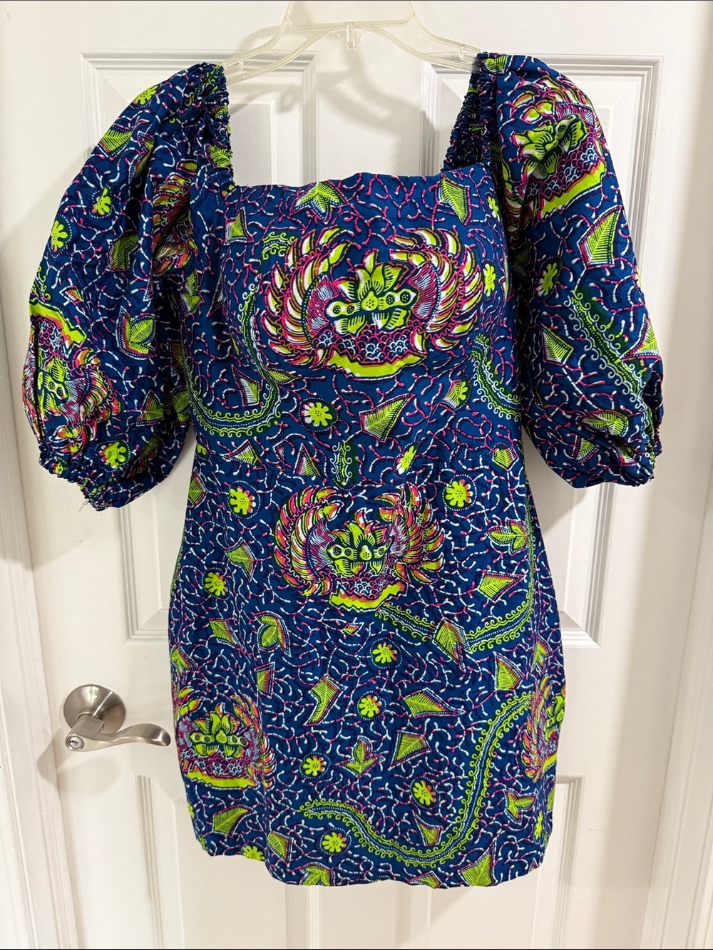 Handmade Floral Puff-Sleeve Mini Dress